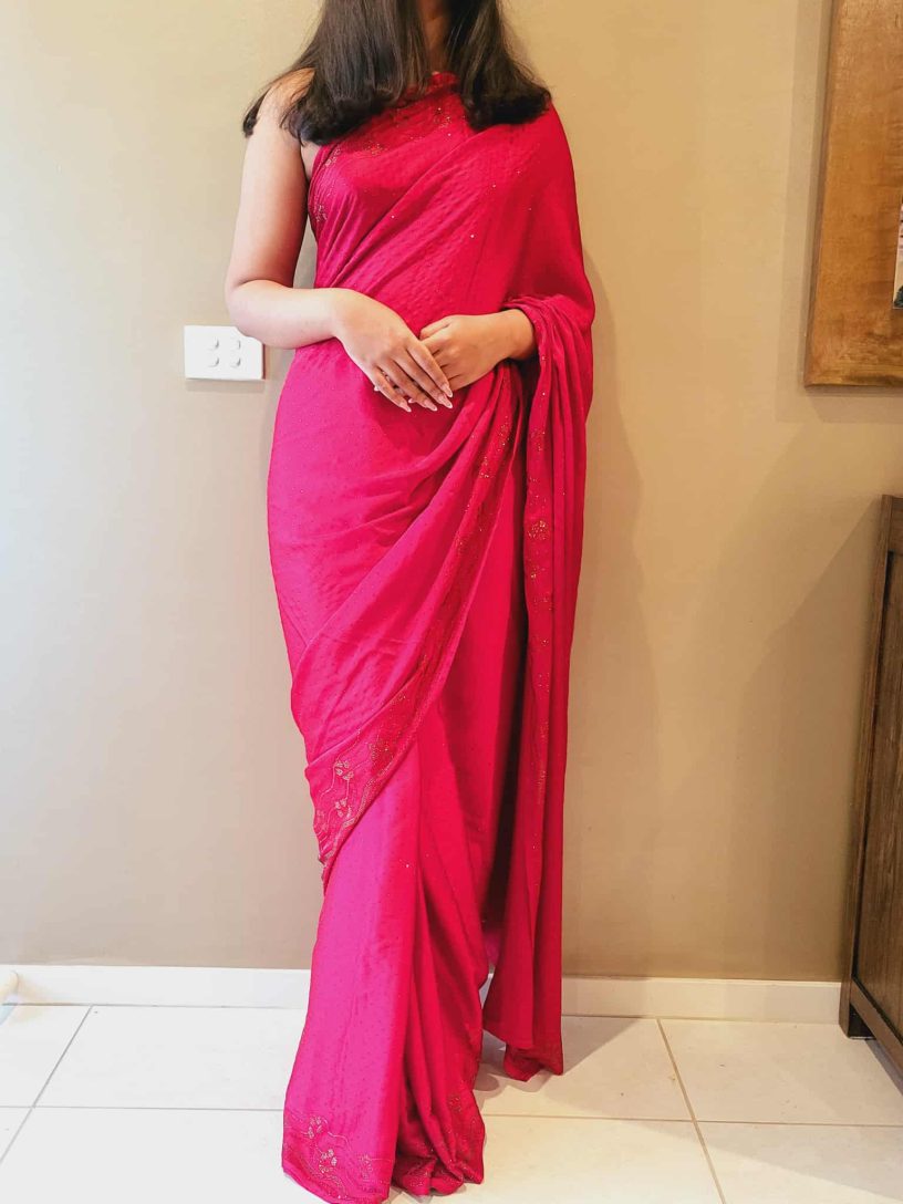 Red saree with stone border