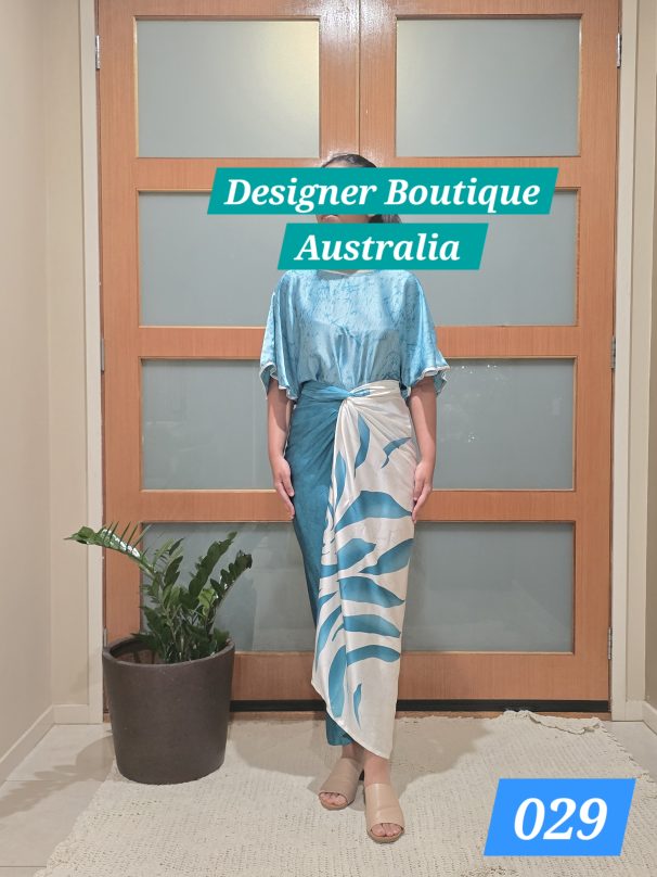 Blue satin silk printed Batik - Full Kit